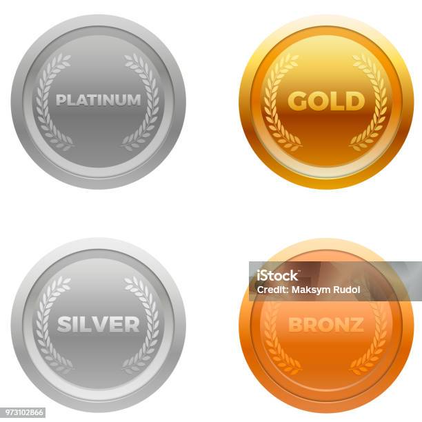 Vettore Medaglia - Immagini vettoriali stock e altre immagini di Platino - Platino, Medaglia d'argento, Oro - Metallo