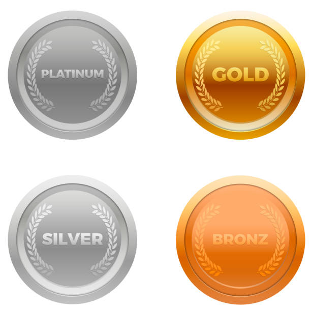 Medal award vector Medal award vector in four colors, platinum, gold , silver , and bronze silver medal stock illustrations