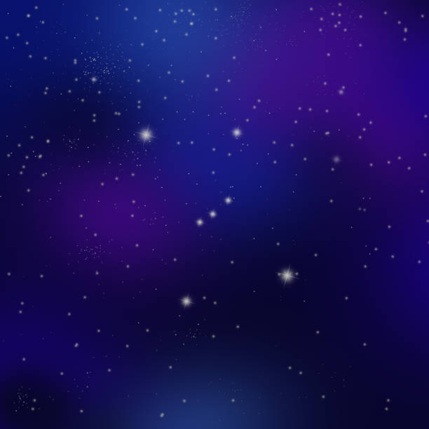 Orion and a star-filled sky sparkling stars in the sky, deep color tone background illustration orion mythology stock illustrations