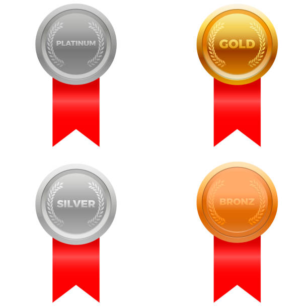 award-vektor in vier farben, platin, gold, silber und bronze-medaille - medal platinum gold silver stock-grafiken, -clipart, -cartoons und -symbole