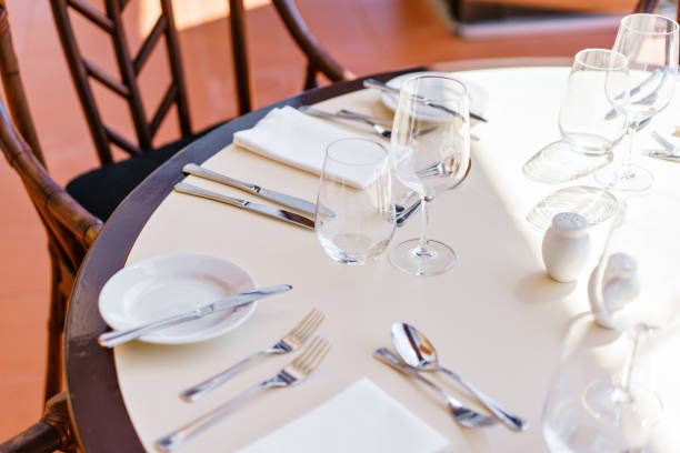 istock Classic Dinnerware in the restaurant. Table appointments for dinner on terrace 973112470