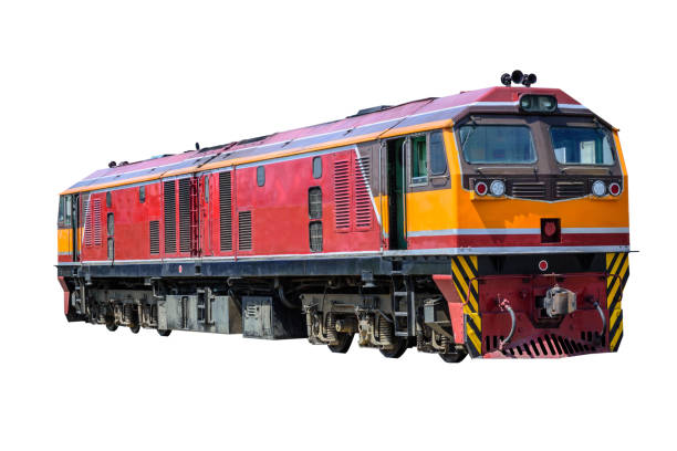 istock Diesel electric locomotive isolated on white. 973113110
