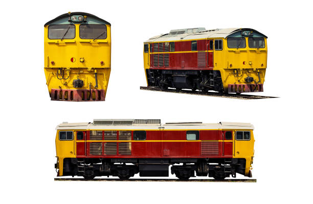 istock Set Diesel electric locomotive isolated on white. 973113134