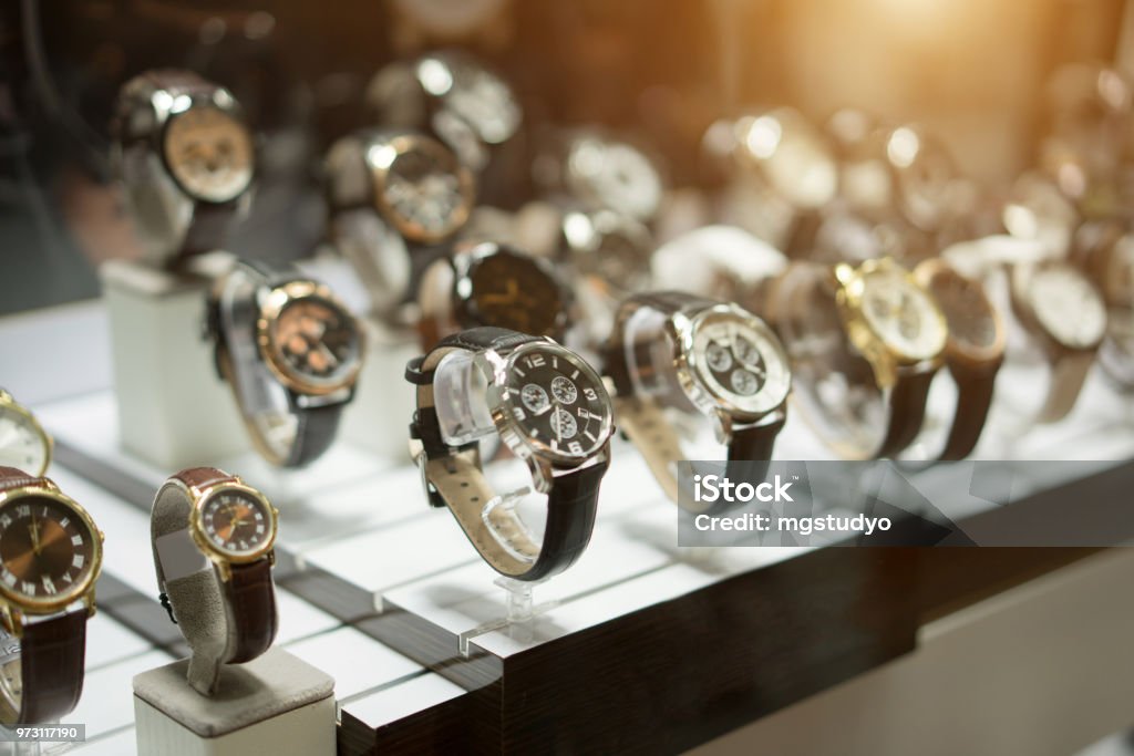 Luxury Watches at showcase Watch - Timepiece Stock Photo
