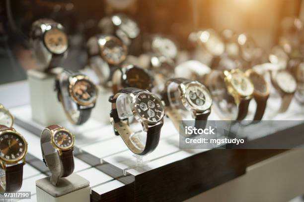 Luxury Watches At Showcase Stock Photo - Download Image Now - Watch - Timepiece, Luxury, Luxury Watch