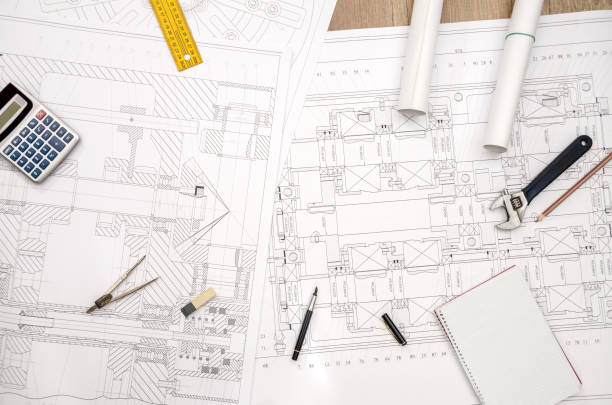 istock detailed engineering drawing on paper - close up 973140878