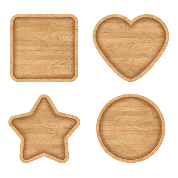 Wooden signs with frames. Set of wooden signs with frames. Wooden labels with various shapes: heart, square, circle, star. Vintage signs collection. Eps10 vector cutting board plank wood isolated stock illustrations