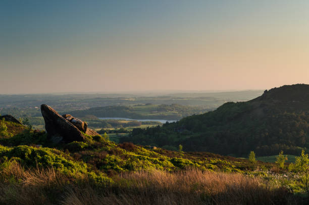 istock Sunset lights the heather and rocks at Ramshaw Rocks 973158820