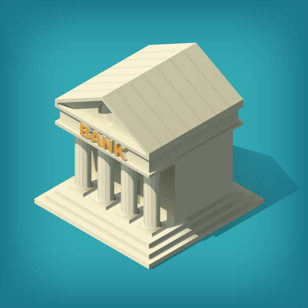 Isometric bank building. Isometric bank building, applicable for infographics, charts, financial diagrams. Finance 3d icon. Roman architecture. Eps10 vector. banking clipart stock illustrations