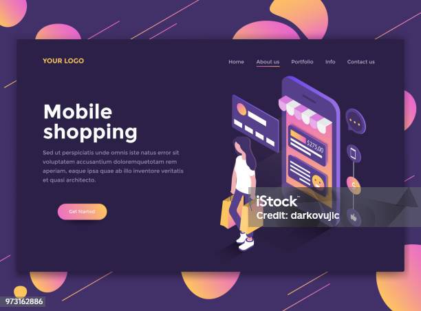 Flat Modern Design Of Website Template Mobile Shopping Stock Illustration - Download Image Now