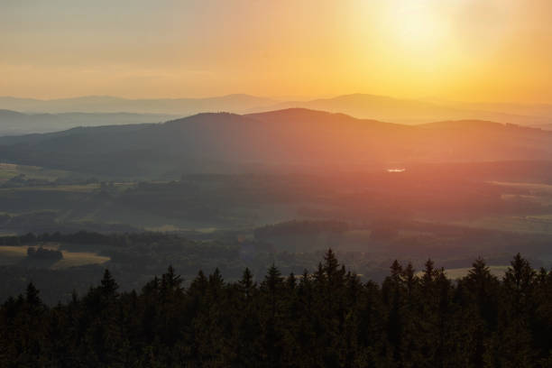 istock Nice view to sunset from kravi mountains, Czech landscape 973163608