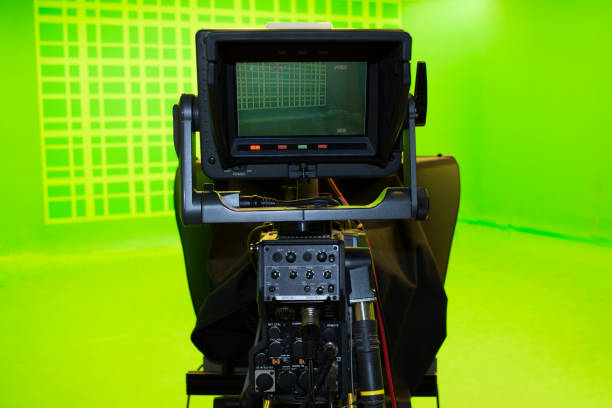 istock LCD display screen on a High Definition TV camera in a green screen studio. 973173874
