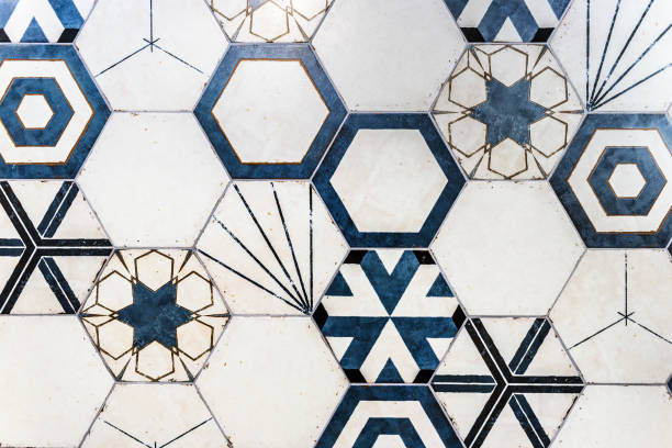 Hexagonal colorful modern bathroom, toilette or kitchen ceramic tiles wall.