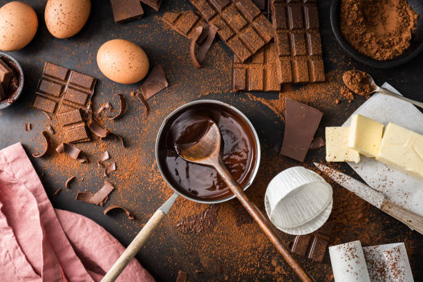 istock Ingredients for cooking chocolate pastry from above 973180142