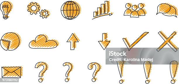 Set Of Business And Finance Icons Funny Sketch Vector Stock Illustration - Download Image Now