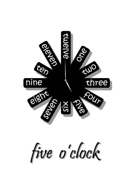 珍しい壁時計表示 5、黒と白、白い背景に、垂直ベクトル図に分離 - five oclock tea点のイラスト素材／クリップアート素材／マンガ素材／アイコン素材