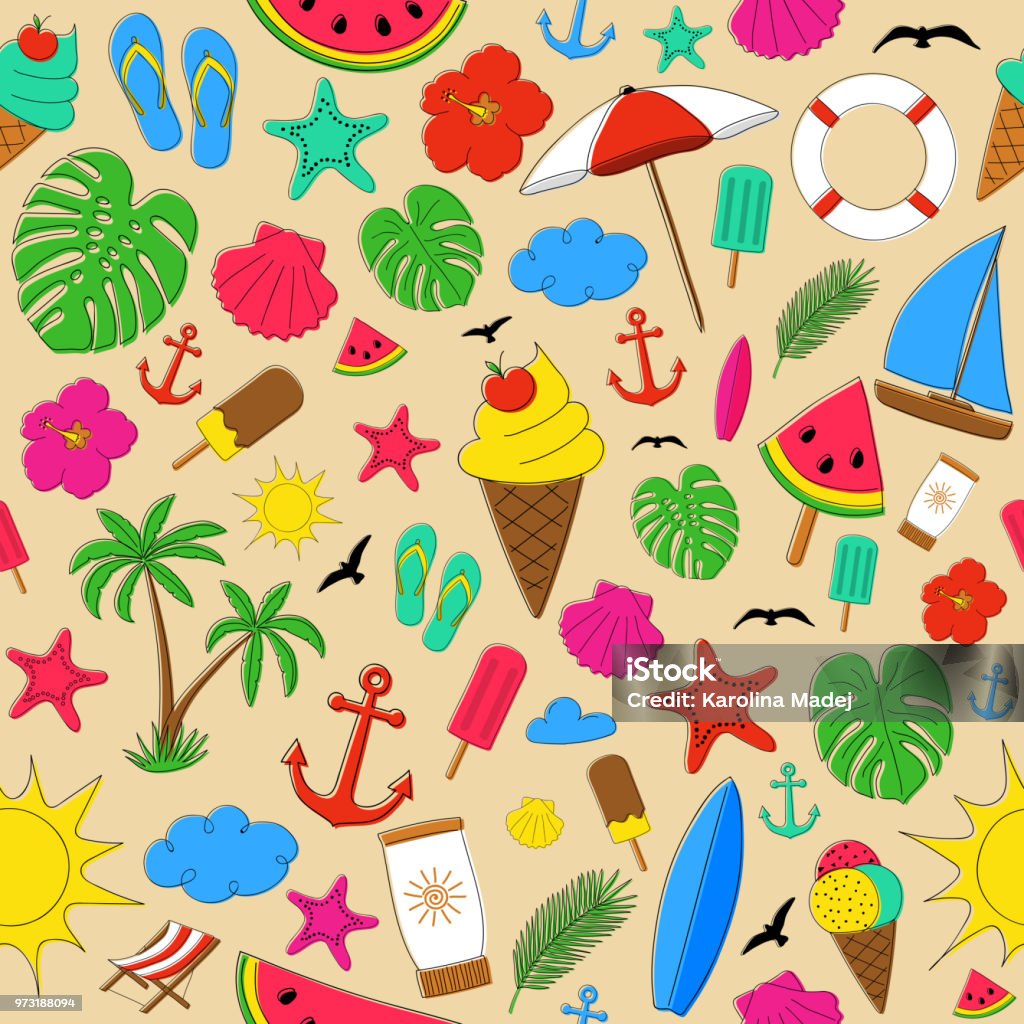 Summer Background With Different Colorful Elements Vector Stock ...