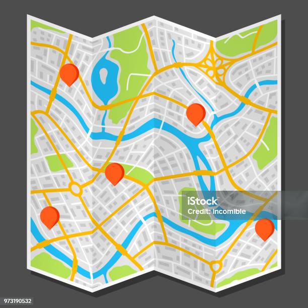 Abstract City Map With Markers Stock Illustration - Download Image Now - Abstract, Avenue, Banner - Sign