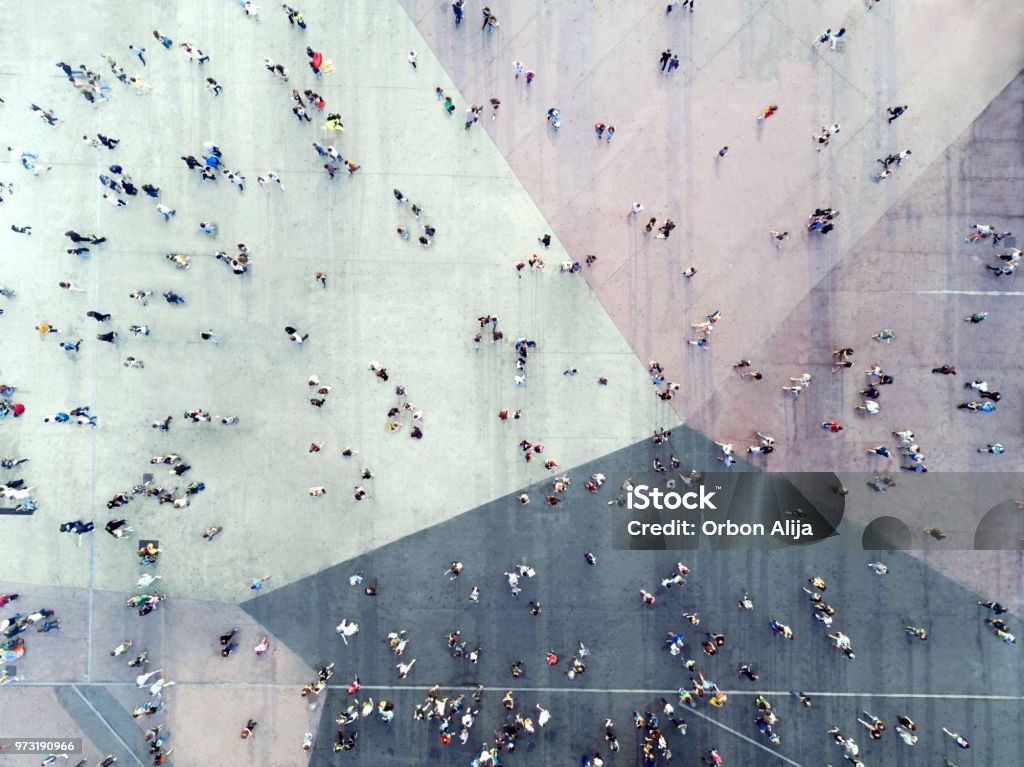 High Angle View Of People On Street People Stock Photo