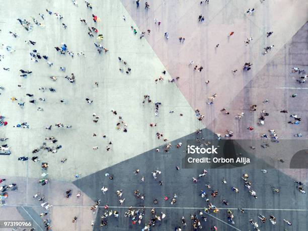 High Angle View Of People On Street Stock Photo - Download Image Now - People, Aerial View, Crowd of People