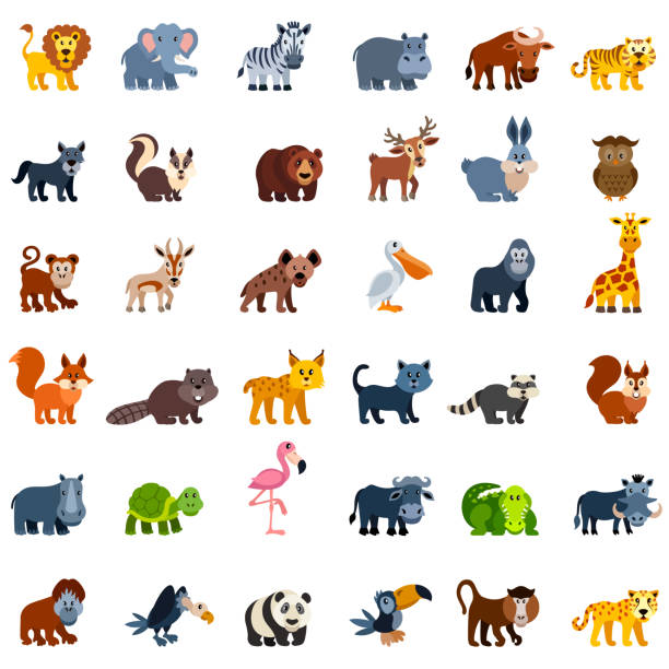 stockillustraties, clipart, cartoons en iconen met wild dierlijke karakters - zoo