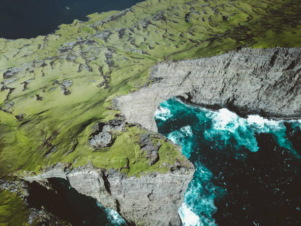 istock Aerial view of high cliffs and ocean on Faroe Islands 973258058