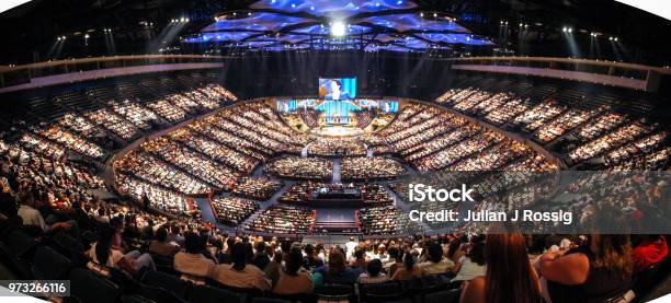 Panorama View Of Megachurch Stock Photo - Download Image Now - Church, People, Houston - Texas