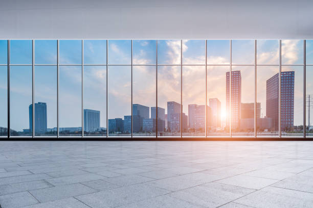istock Panoramic skyline and buildings from glass window 973266914