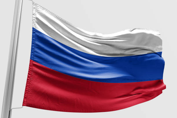 istock Isolated Russian Flag waving 3d Realistic fabric 973267006