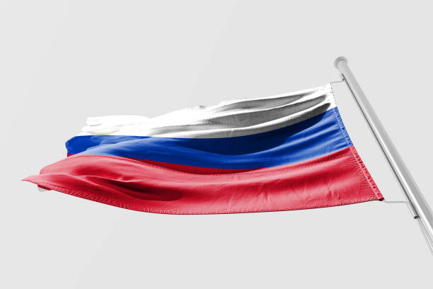 istock Isolated Russian Flag waving 3d Realistic fabric 973267516