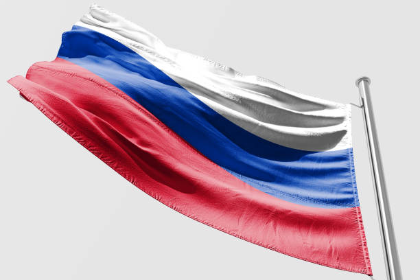 istock Isolated Russian Flag waving 3d Realistic fabric 973267590