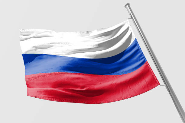 istock Isolated Russian Flag waving 3d Realistic fabric 973267652