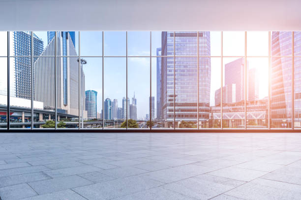 istock Panoramic skyline and buildings from glass window 973271430