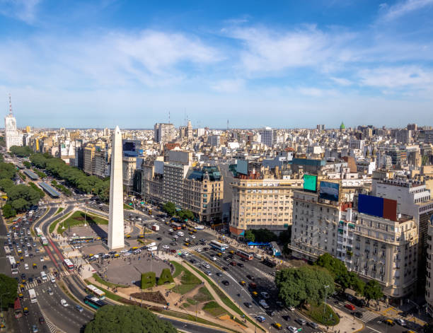 Aerial view of Buenos Aires city with Obelisk and 9 de julio avenue - Buenos Aires, Argentina Aerial view of Buenos Aires city with Obelisk and 9 de julio avenue - Buenos Aires, Argentina avenue photos stock pictures, royalty-free photos & images