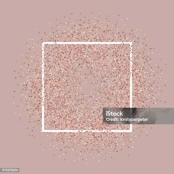 Rose Gold Glitter Background With White Frame Stock Illustration - Download Image Now - Confetti, Glitter, Rose Gold