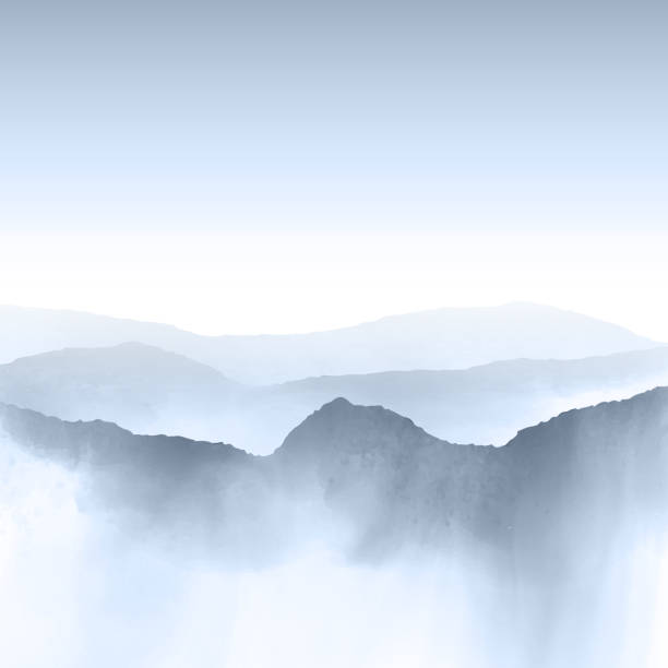 Watercolour mountain landscape Watercolour style background of a mountain landscape japanese landscape stock illustrations