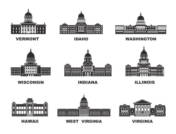 vereinigte staaten von amerika. vektor-sammlung der stadt der vereinigten staaten - illinois state capitol building illinois state capitol springfield stock-grafiken, -clipart, -cartoons und -symbole