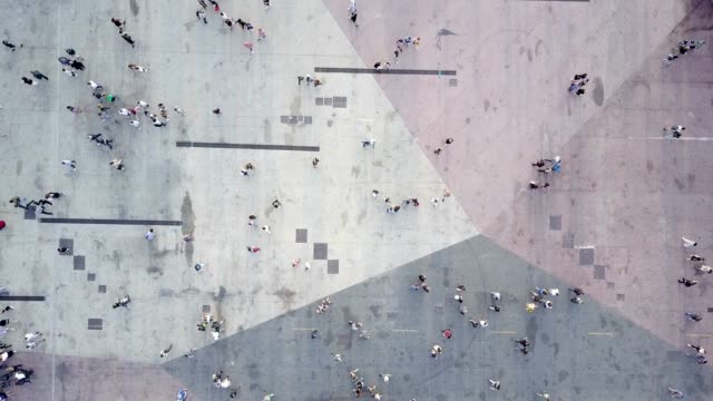 Aerial shot of people walking