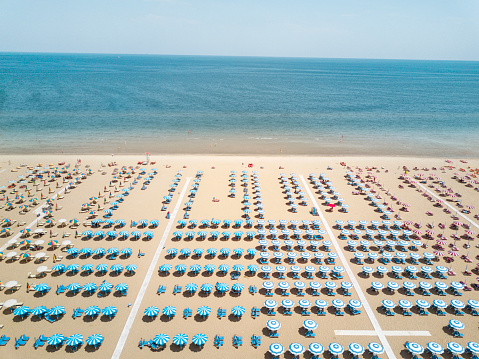 Aerial view of the beach in Rimini, Italy