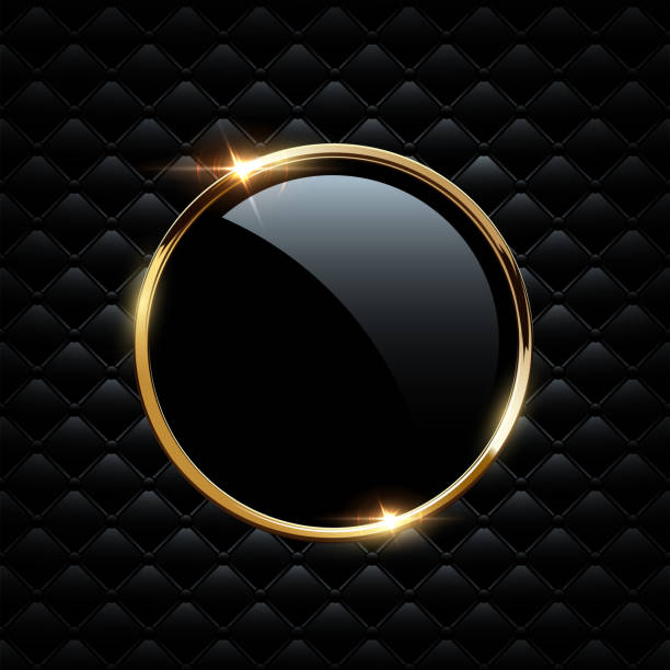 illustrations, cliparts, dessins animés et icônes de anneau d’or étincelant avec cercle de verre isolé sur fond noir de luxe. cadre de vecteur d’or. - banner anniversary vector button