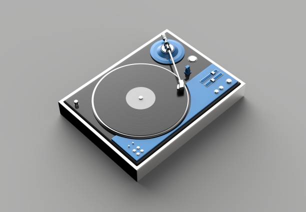 istock Retro record - vinyl player isolated on gray background.3D illustration. 973301618