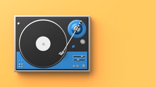 istock Retro record - vinyl player isolated on colored background.3D illustration. 973305042