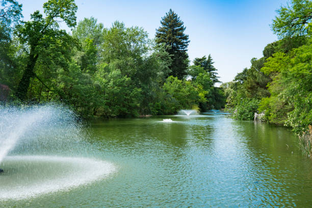 fontes com árvores em jardins de margherita, bologna, itália - montagnola - fotografias e filmes do acervo