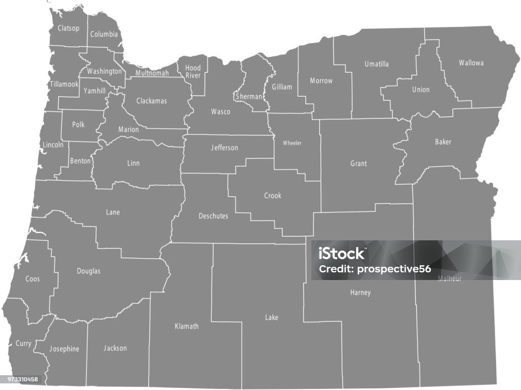Oregon County Code Map Oregon County Map Vector Outline Gray Background Map Of Oregon State Of ...