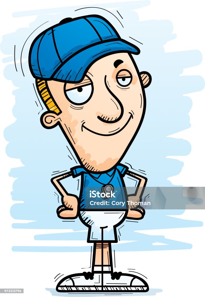 Kendine güvenen çizgi film adam koç - Royalty-free Animasyon karakter Vector Art Kendine güvenen çizgi film adam koç - Royalty-free Animasyon karakter Vector Art