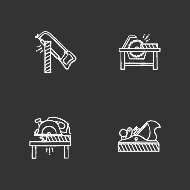 Vector illustration of Construction tools chalk icons set