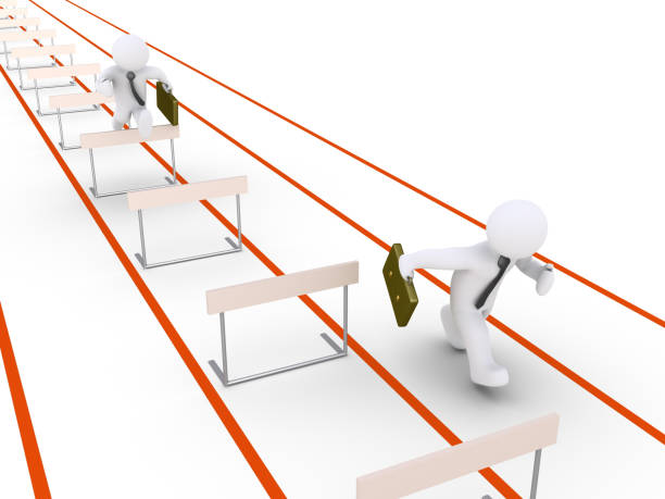 Businessmen are racing but one has the advantage