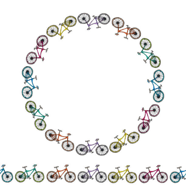 istock Endless Pattern Brush or Ribbon of Bicycles. Circle Frame Bike Background. Realistic Hand Drawn Illustration. Savoyar Doodle Style 973318556