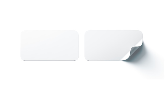 Rectángulo blanco en blanco las etiquetas engomadas adhesivas imitan para arriba con la esquina curva photo