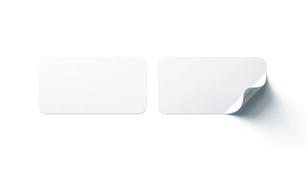 istock Blank white rectangle adhesive stickers mock up with curved corner 973321830
